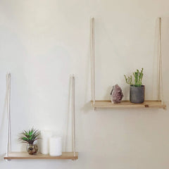 Wooden Rope Swing Wall Hanging Plant Flower Pot Tray