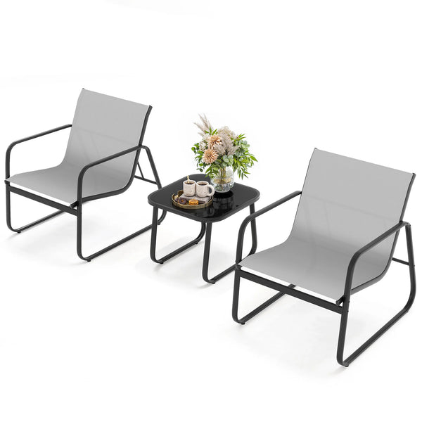 Patio Outdoor Furniture Set Textilene w/ Table & Bistro Chairs