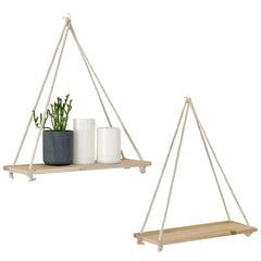 Wooden Rope Swing Wall Hanging Plant Flower Pot Tray