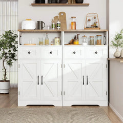 Farmhouse White Storage Cabinet with Doors and Drawers