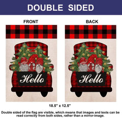 Hello Christmas Winter Red Truck Gnome Burlap Garden Flag