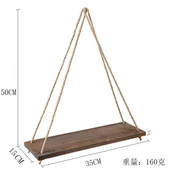 Wooden Rope Swing Wall Hanging Plant Flower Pot Tray