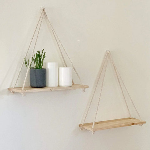 Wooden Rope Swing Wall Hanging Plant Flower Pot Tray