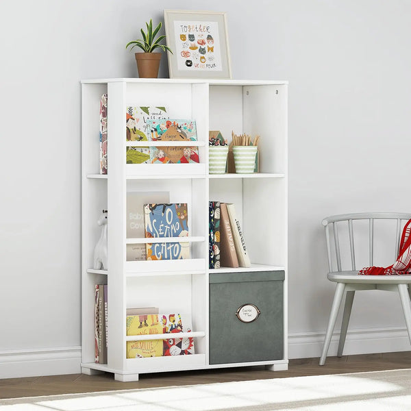 Wooden Kids Bookcase with 6 Cube Storage Bookshelf