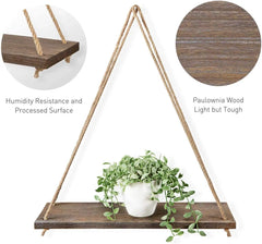 Wooden Rope Swing Wall Hanging Plant Flower Pot Tray