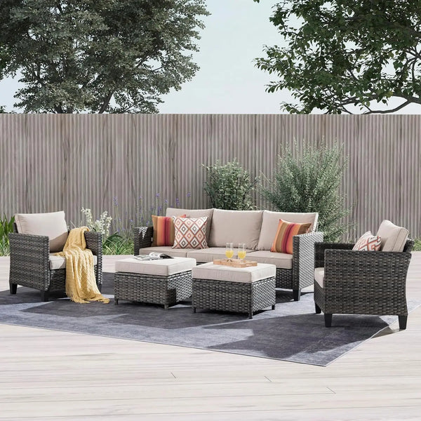 Patio Furniture Set, 5 Pieces Outdoor Wicker Rattan Sofa Couch with Chairs