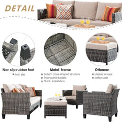 Patio Furniture Set, 5 Pieces Outdoor Wicker Rattan Sofa Couch with Chairs