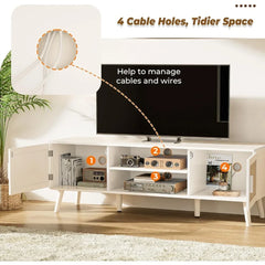 Wood Feet Furniture Rattan TV Console With 2 Cabinets