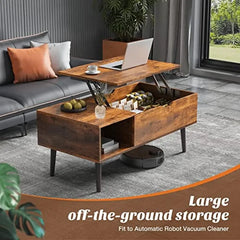 Wooden Lift Top Coffee Table Living Room with Storage Shelf