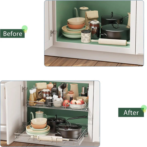 Individual Pull Organizer Kitchen Cabinet Storage 2 Tier 31½"W x 21½"D,