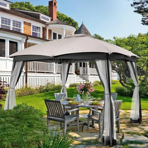 Double Vent Canopy Gazebo for Patio with Netting Screen, 10x10