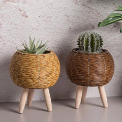 Nordic Imitation Rattan Flower Pot Hand Woven Flower Shelf