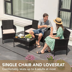 PE Rattan Wicker Chairs Beige Cushion with Table (Black)