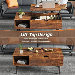 Wooden Lift Top Coffee Table Living Room with Storage Shelf