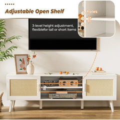 Wood Feet Furniture Rattan TV Console With 2 Cabinets