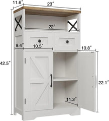 Farmhouse White Storage Cabinet with Doors and Drawers