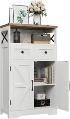 Farmhouse White Storage Cabinet with Doors and Drawers