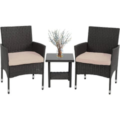 Outdoor Wicker Bistro Rattan Chair Conversation Sets with Coffee Table